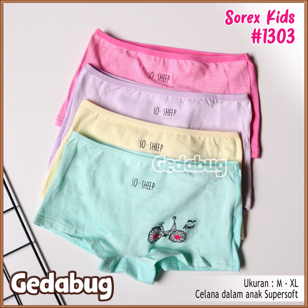 6 Pcs - CD Boxer Anak Sorex Kids 1303 | Celana dalam anak motif cewe Bysicle Salur | Gedabug