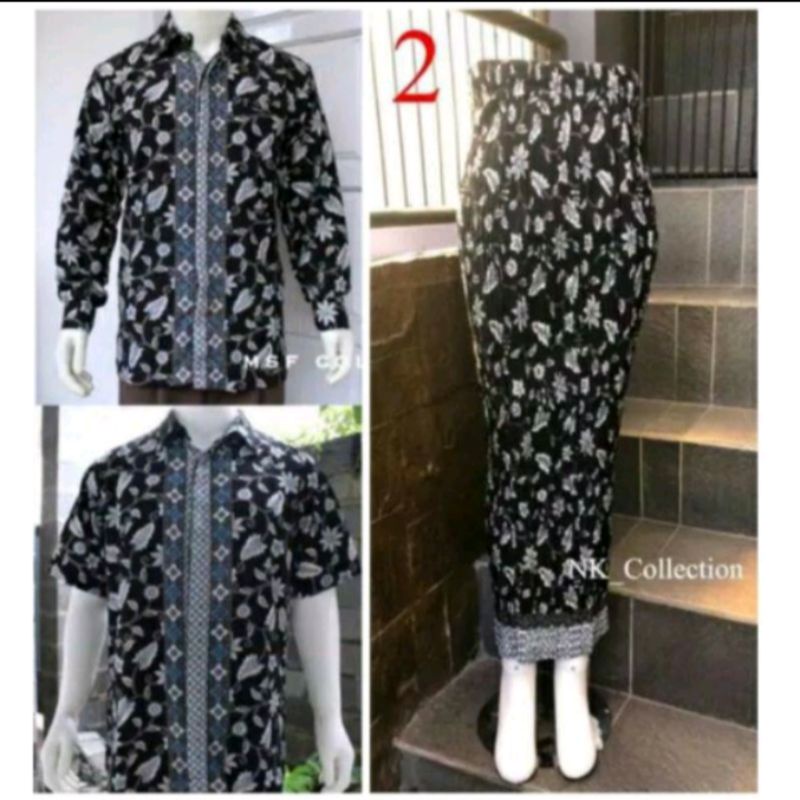 Couple Kemeja Batik Pria Tangan Panjang Tangan Pendek dan Rok Plisket Wanita