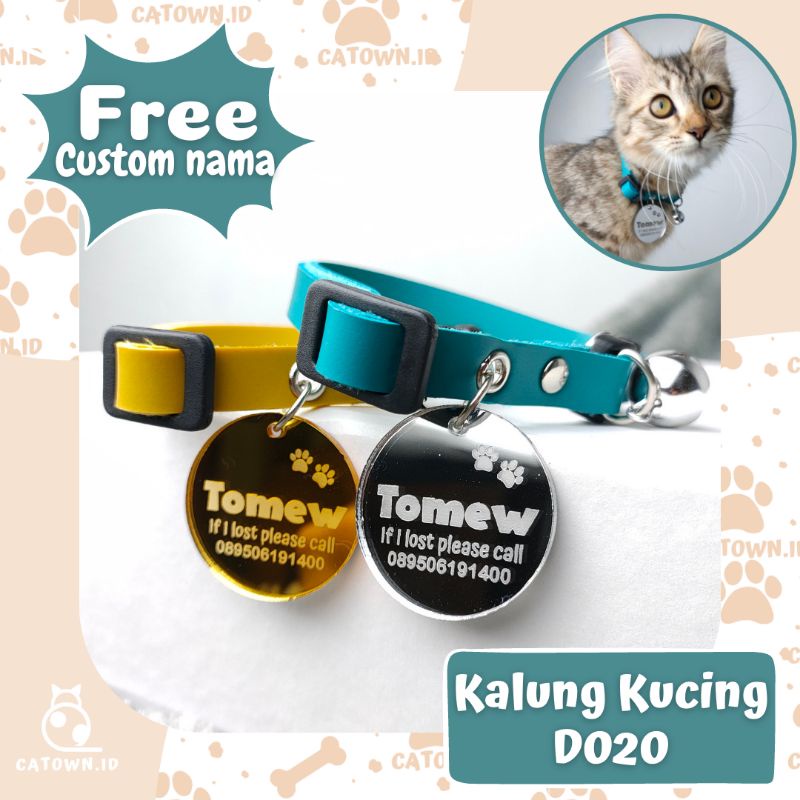 D020-Kalung Kucing Free Custom Nama Liontin Bulat  Cat Collar Custom Kalung Hewan Gratis Tulis Nama Alamat Anti Hilang Murah catown.id