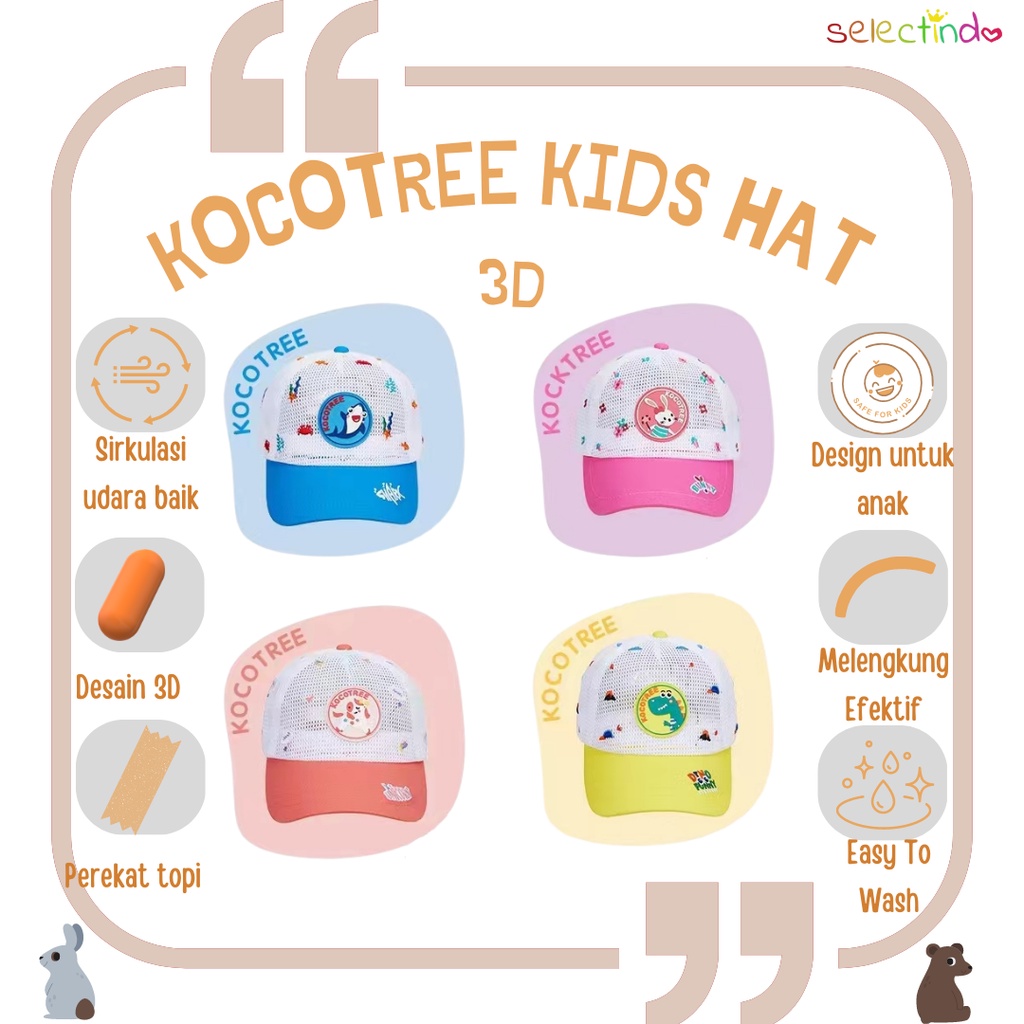 Topi Anak Kocotree / Kids Baseball Cap Kocotree / Sinar UV / Topi anak-anak / Laki-laki dan perempuan / Unicorn / Hiu / Dinosaurus / Kelinci / Hats / Caps / Kids