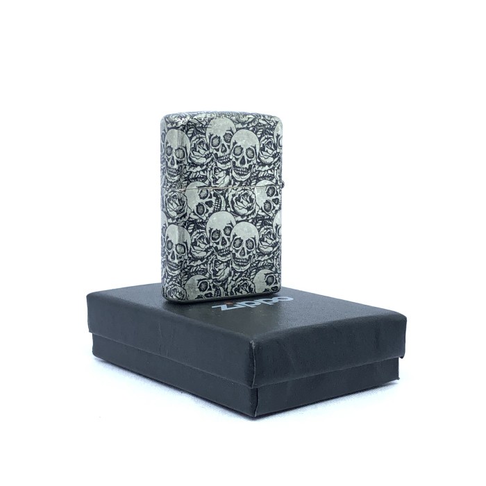 Korek Zippo Silver Motif Grafir Tengkorak Skull Full Body