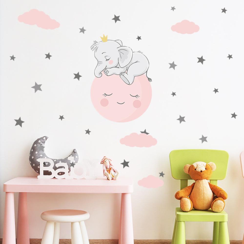 [Elegan] Gajah Decal Tahan Air Kreatif Fashion Art Mural Lucu Dekorasi Kamar Anak DIY Kartun Latar Belakang Wallpaper Dinding