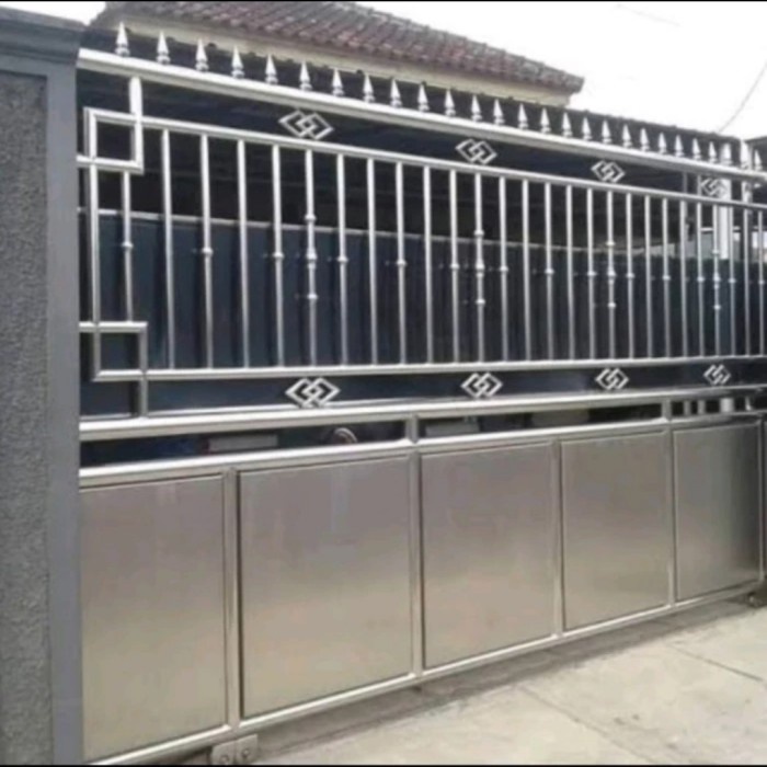 Pembatas Pagar Rumah Minimalis Pintu Buka Dorong Stainless Steel