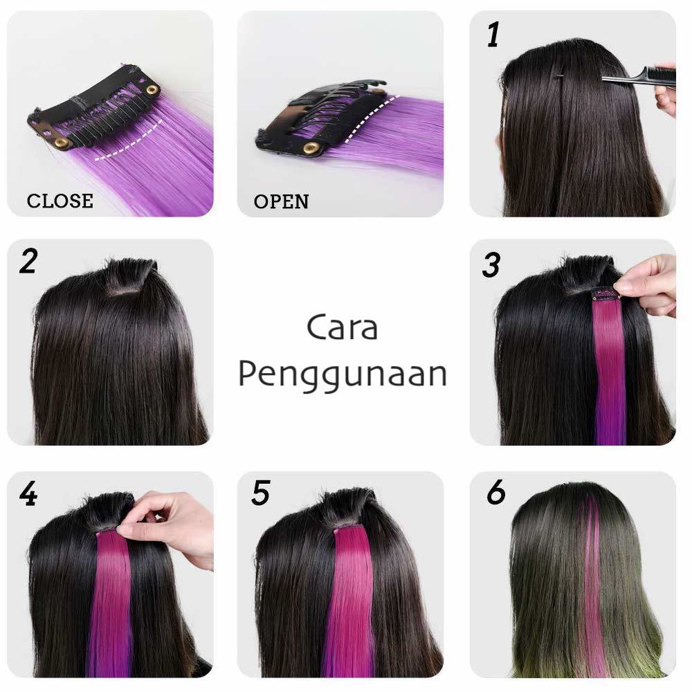 Hair Clip Extension - Highlight Rambut Sambung Palsu - Fashion Wanita Korea - Headpiece Warna Warni W8127 ( Group )