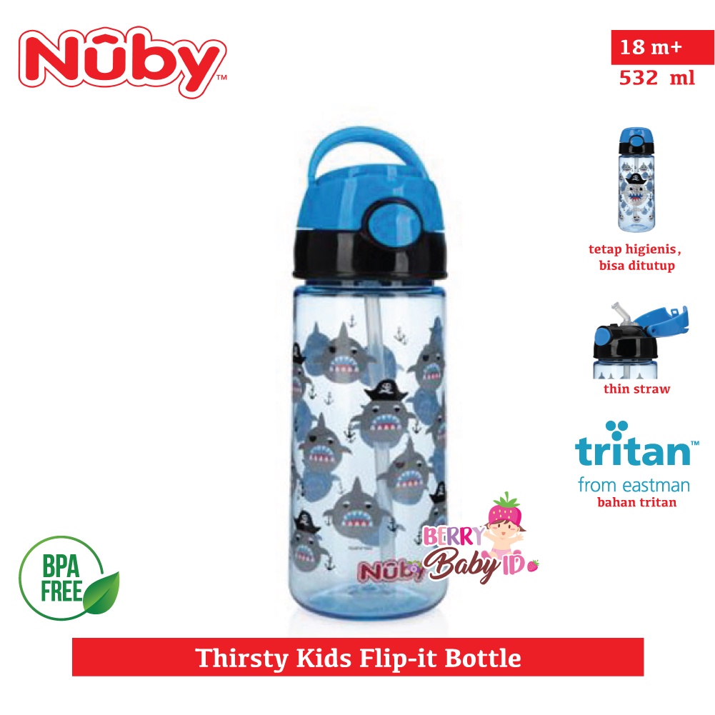 Nuby Thirsty Kids Tritan Flip It Botol Minum Bayi Anak BPA Free 18m+ Berry Mart
