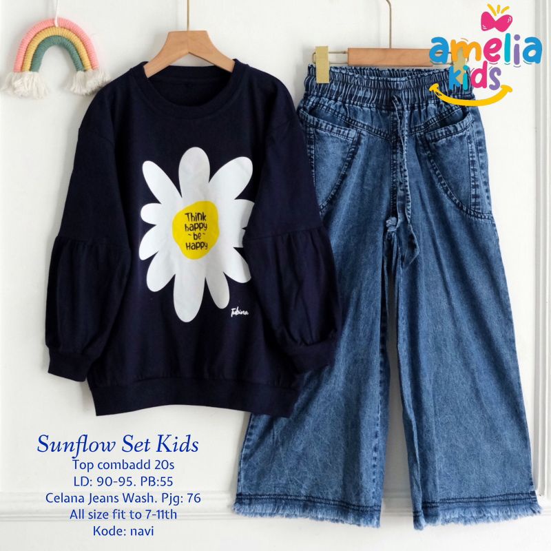 SUNFLOW KIDS SETELAN KULOT JEANS KAOS ANAK AMELIA 7 11 th