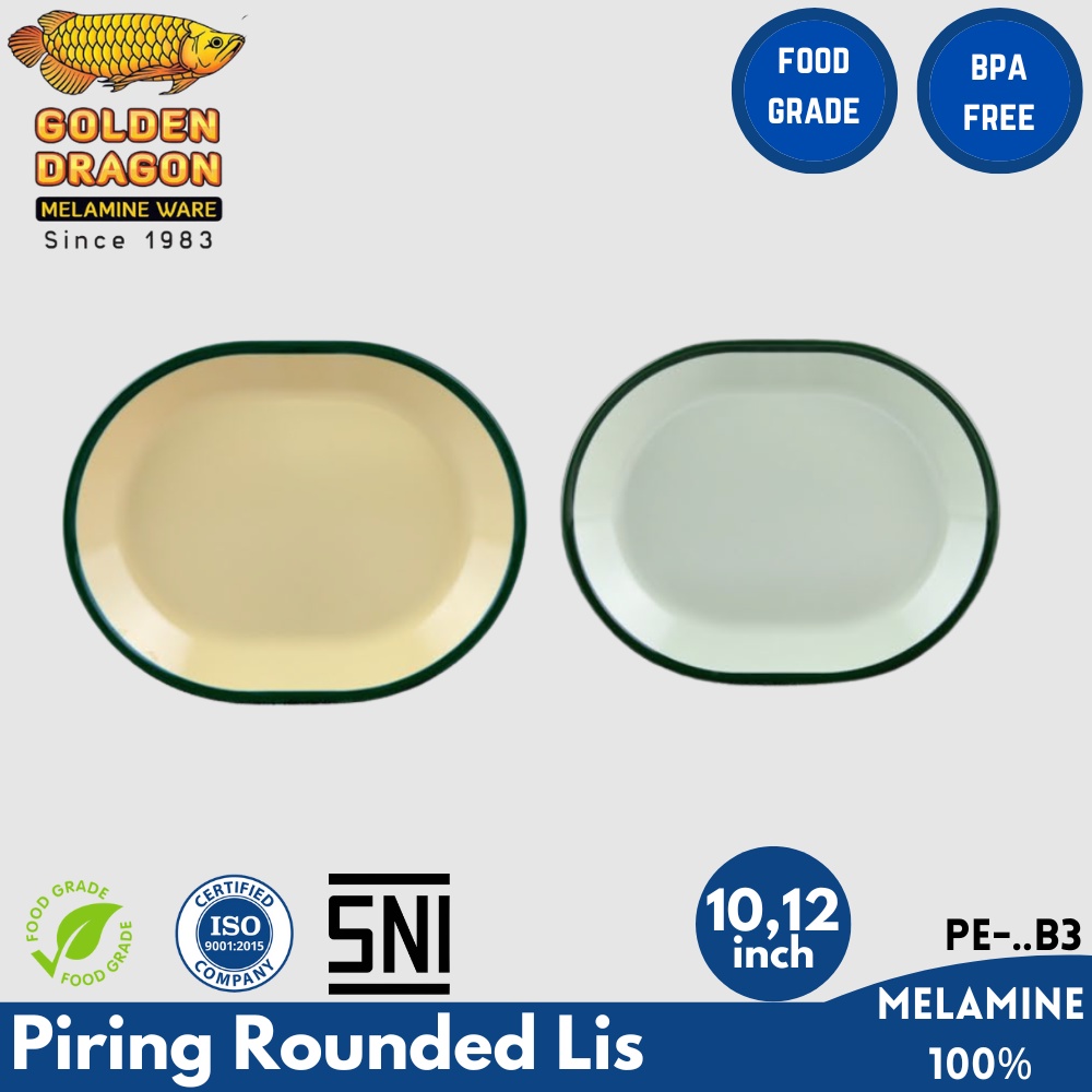 Piring Makan Saji Melamin Enamel Series Golden Dragon / Wadah Sajian Golden Dragon Melamine