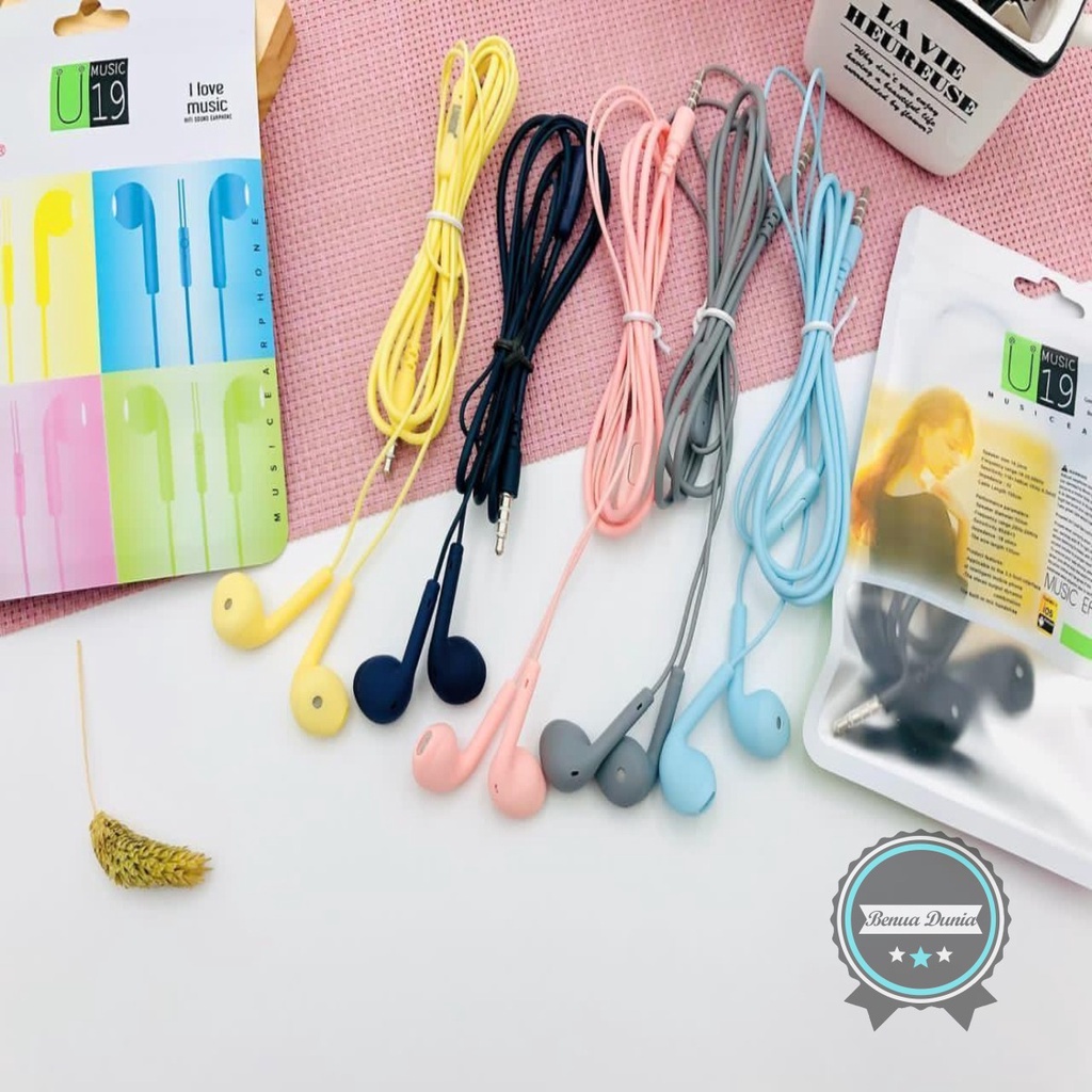 HEADSET Jack 3.5MM Extra Bass Bahan Dove Type U19 - Handsfree Warna warni Model non Silikone Samsung-Galaxy/Oppo-Reno/Vivo/iPhone-iPad/Xiaomi-Redmi-Poco/INFINIX/REALME Earphone Bass Soft Slowly EXTRA Move Headsfree-Headfree-Headphone-Handset Earphone ORI