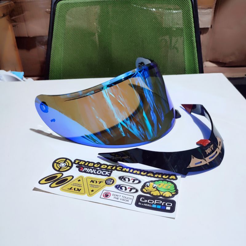 PAKET VISOR HELM VENDETTA 2 FALCON + SPOILER + STIKER LOGO KYT