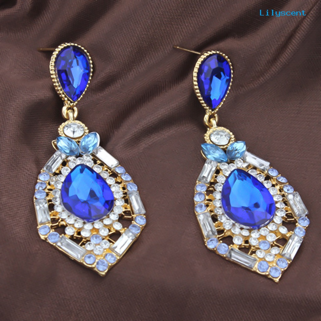 [LS] Anting Wanita Bentuk Tetesan Air Mata Besar Menjuntai Zinc Alloy Berlian Imitasi Earrings Jewelry Untuk Pesta