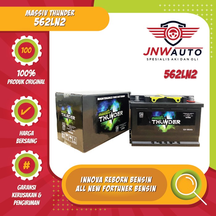 Aki Massiv Thunder 562LN2 / LN2 untuk Innova Bensin, Fortuner Bensin