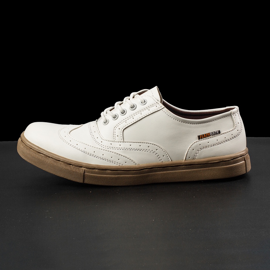MAURIN WHITE BROWN |ManNeedMe x FLAZHBACK| Sepatu Sneakers Pria Casual Shoes DIJAHIT ORIGINAL