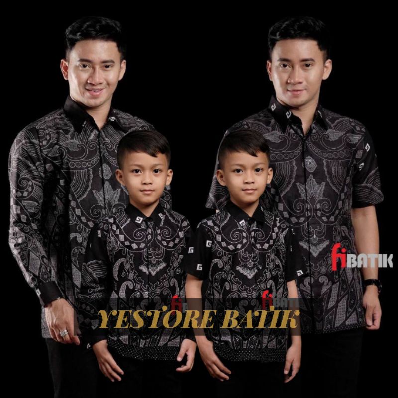 0BAJU BATIK COUPLE AYAH ANAK LENGAN PENDEK, BAJU BATIK PRIA G KECIL, BAJU ANAK COWOK COUPLE AYAH, BAJU BATIK KELUARGA, SERAGAM BATIK, COUPLE BATIK WARNA HITAM ABU