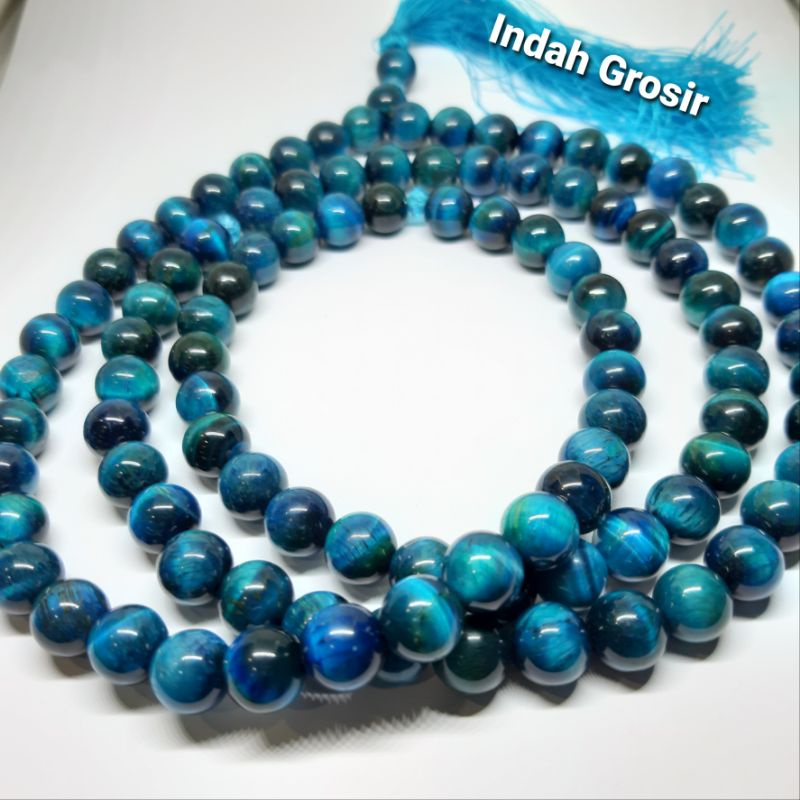 TASBIH BATU TIGER EYE BLUE 10MM 99BUTIR ORIGINAL