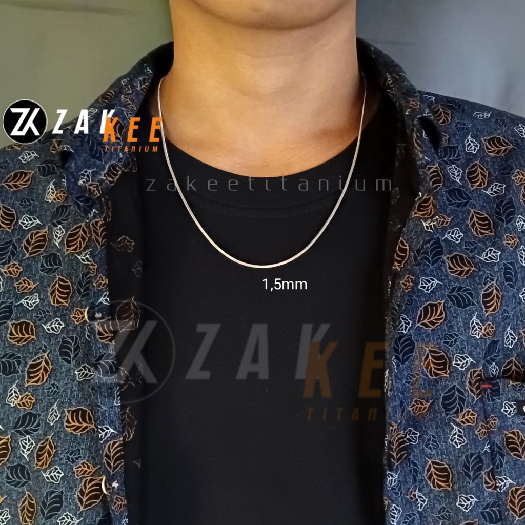 Kalung Pria Wanita Titanium Anti Karat Silver Perak Emas Putih Cowok Cewek Keren Laki-laki Remaja Panjang 45cm 50cm 60cm