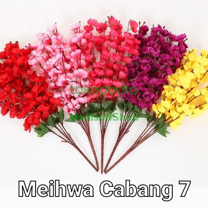 Bunga Meihwa Imlek Cabang 7 Sakura Pink Jepang Bunga Sakura Merah Ornamen Imlek Grosir Harga Termurah