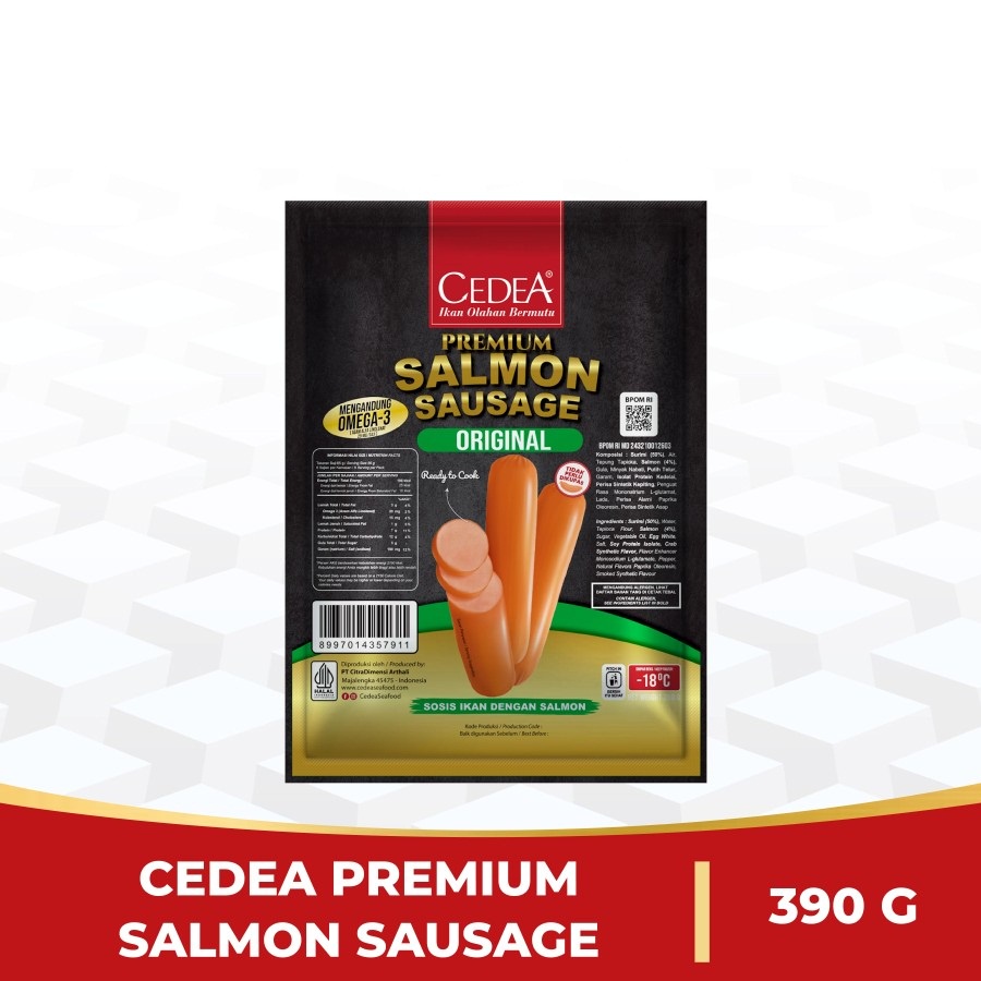 SOSIS SALMON PREMIUM CEDEA 390GR FISH SAUSAGE OMEGA 3 ISI 6PCS