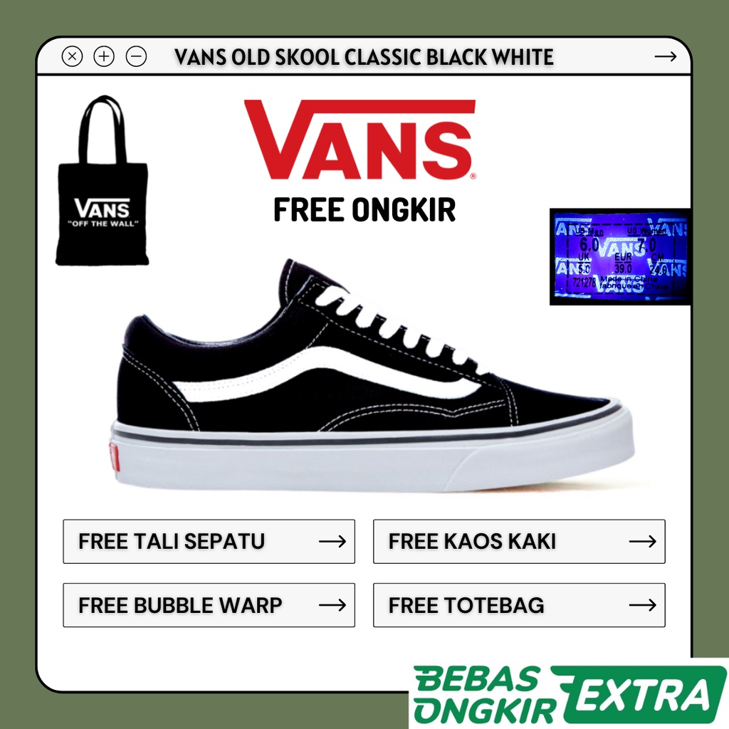 Sepatu Old SKool Classic Black White Sneakers OldSkool Old School Hitam Putih