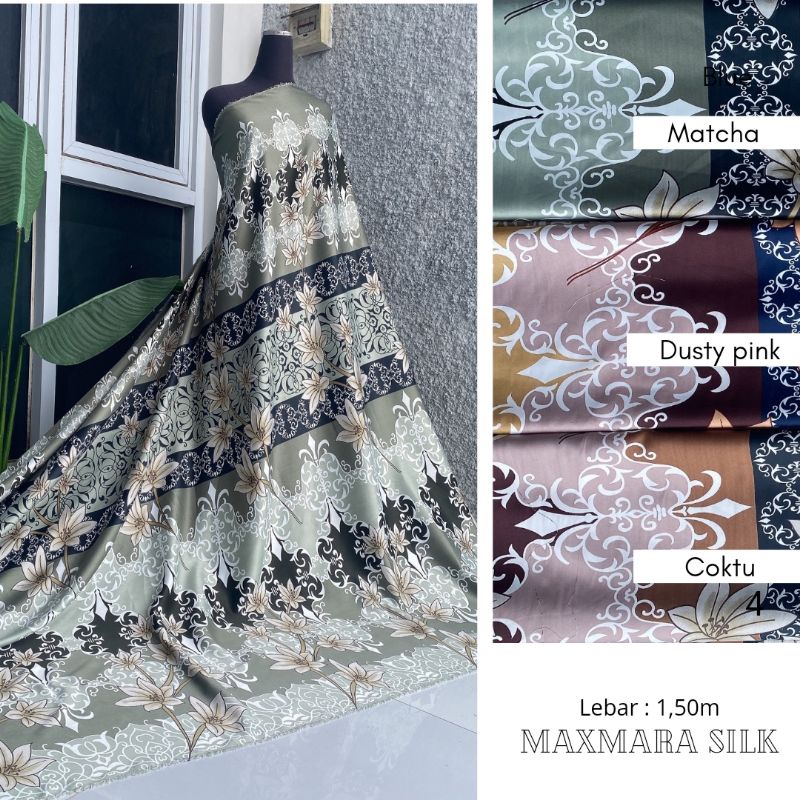 {ABC TEXTILE} MAXMARA SILK TERBARU / KAIN ARAHAN GAMIS BAGUS MURAH / MIXPRINT ROLLAN (per ½ meter)