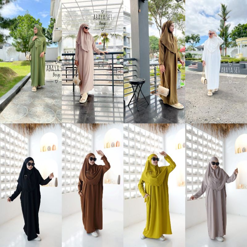 MAMACHA - Abaya set bergo polos crinckle airflow viral | abaya lebaran 2023 kekinian terbaru busui p