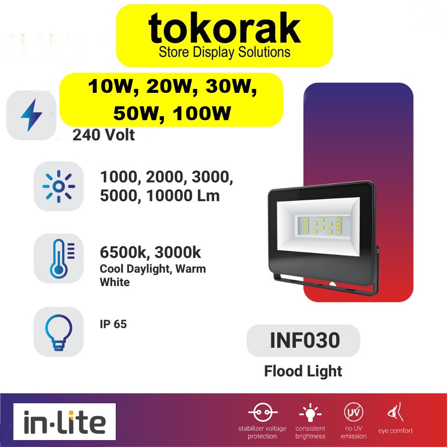 LAMPU SOROT LED IN LITE FLOODLIGHT 100 WATT INLITE INF030 LAMPU TEMBAK