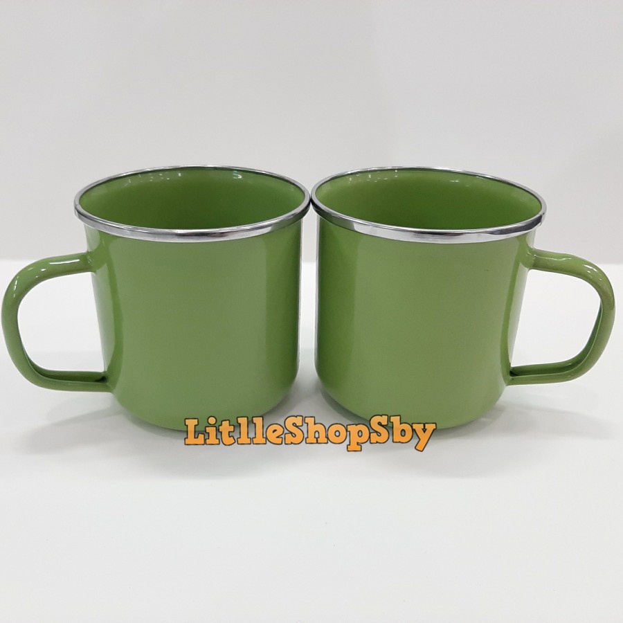 Cangkir Mug Gelas Enamel 9cm hijau