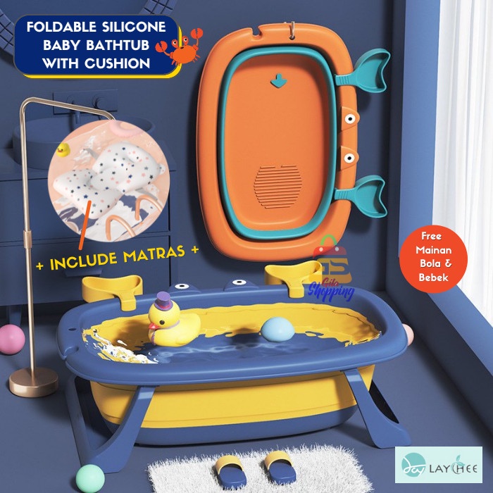 LAYCHEE - BAK MANDI LIPAT BAYI + MATRAS SILICONE FOLDABLE BATHTUB CRAB