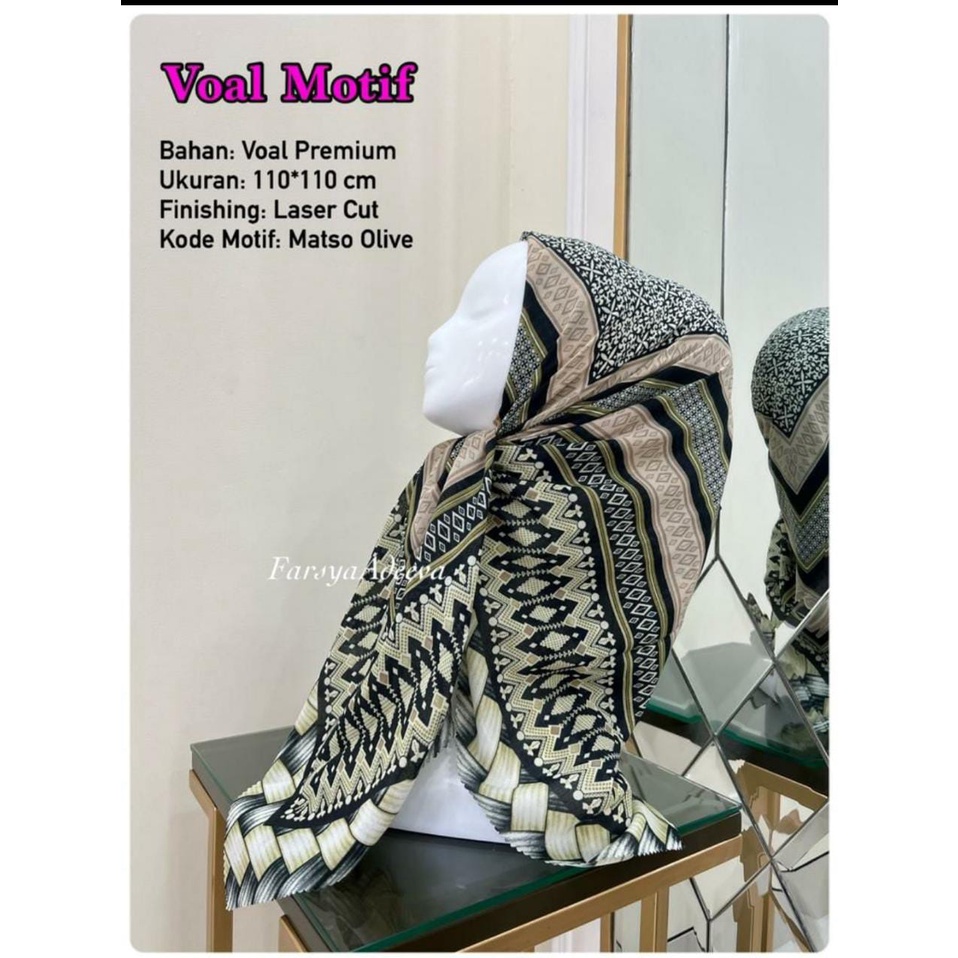 Segi empat Denai Hijab Voal Denay Segi empat motif printing premium hijab MOTIF Matso Olive