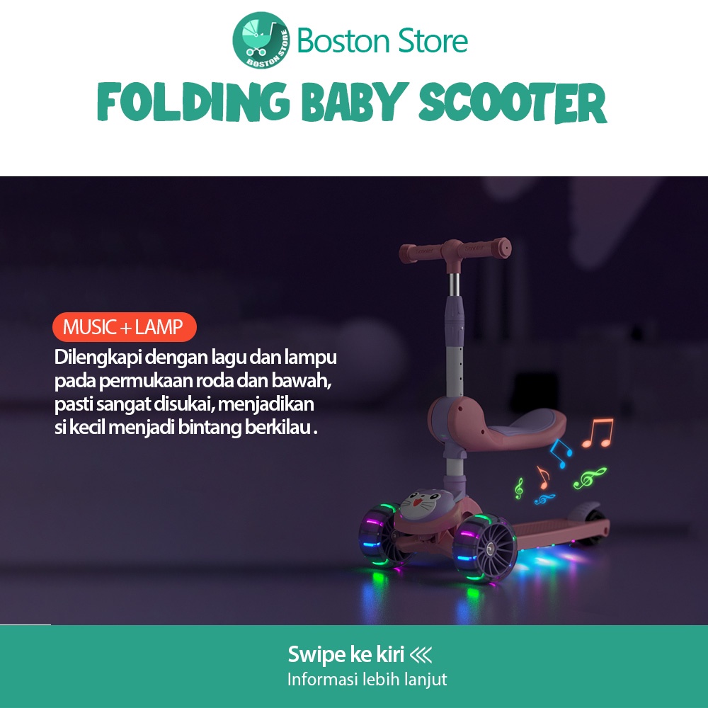 Bostonstore Skuter anak Mainan mobil Anak Scooter Lipat Duduk 3 in 1 / 3~12 tahun / Otoped Anak / Otoped Anak Roda 3 / Otoped Anak Roda 3 Injak / Skuter Anak / Skuter Anak Roda 3 / Skuter Anak Karakter / Scooter Listrik / Scooter Anak Roda 3 / Scooter