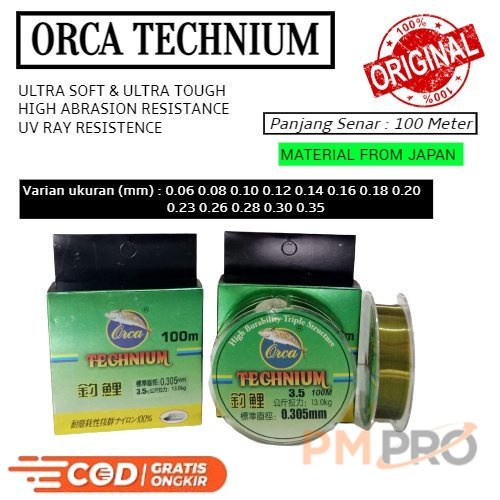 Senar Orca Technium Panjang 100 Meter Dengan Berbagai Ukuran / Garis Benang Tali Pancing Super Kuat 