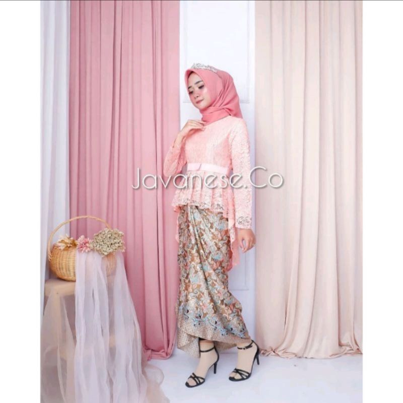 Kebayashopp Set kebaya aurora full furing/kebaya pinguin/kebaya wisuda/fshion wanita/baju wanita/kebaya murah/kebaya pesta/kebaya kondangan rok plisket