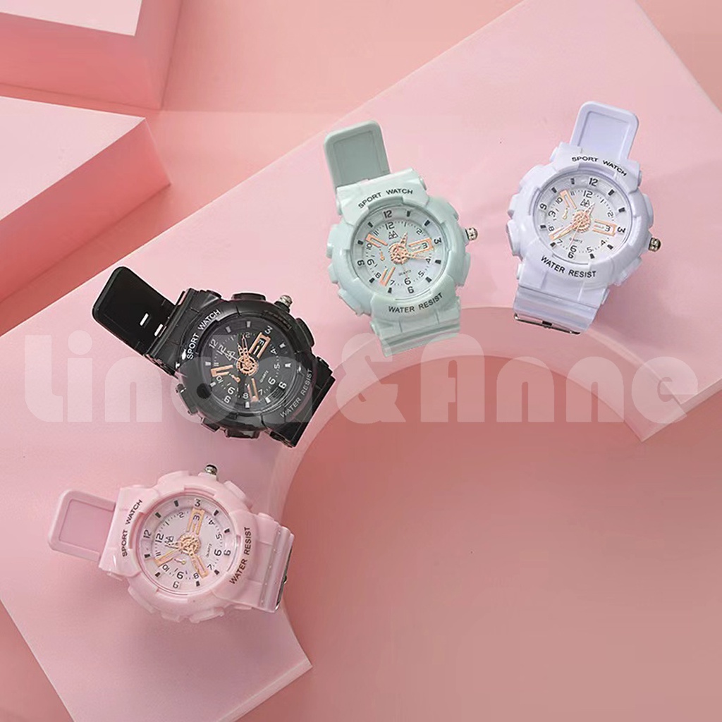 Jam Tangan Wanita Sport Watch Analog Strap Rubber Korean Fashion