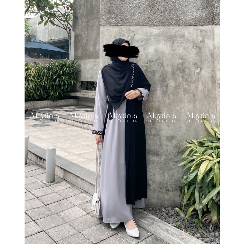 Abaya Gamis Dress Wanita Muslimah Murah Bahan Jetblack Premium Kombinasi Wolfis 903