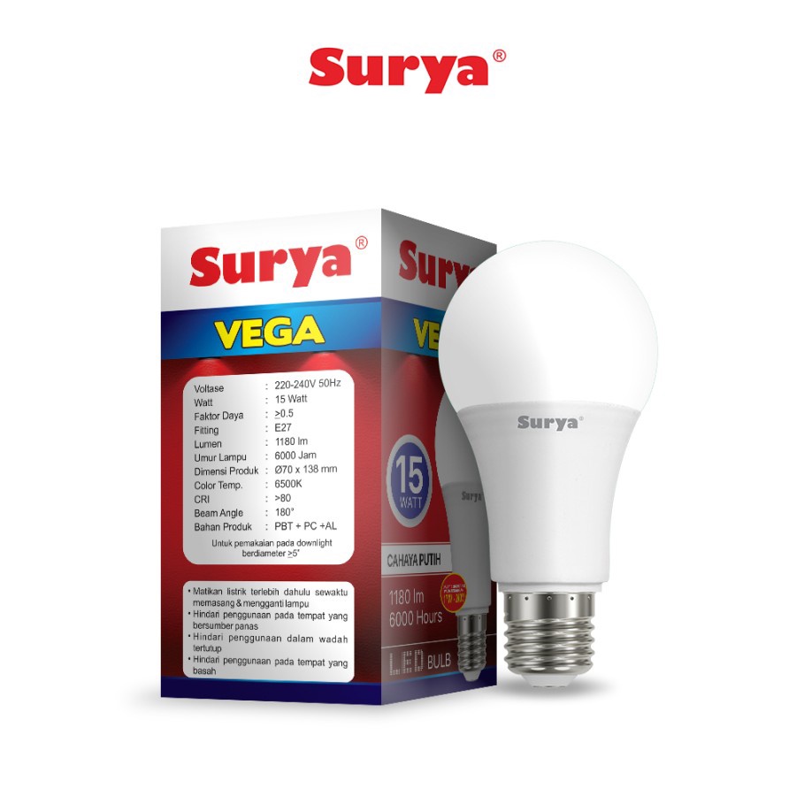 Lampu Led Bulb Surya Vega 15 Watt Cool Day Light Putih SNI Original