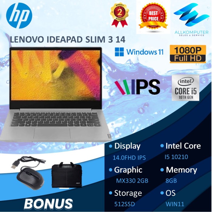 Layar Lenovo Ideapad Slim 3 14 I5 10210 8Gb 512Ssd Mx330 2Gb W11+Ohs2021