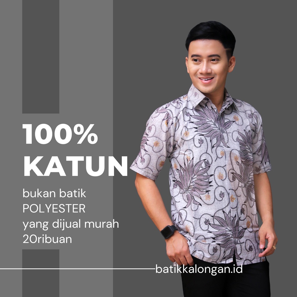 Batik Pria Lengan Pendek Premium BATIK AZMIL HRB026 motif KERATONAN Kode 002 size M L XL XXL