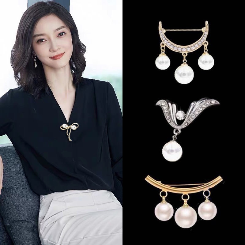 [Harga Grosir] 1pcs Fashion Mutiara Berlian Bros Sayap Malaikat Anti-Lapse Bros Pin Baju Sweater Pin Emas Perak Pin Untuk Wanita Elegan