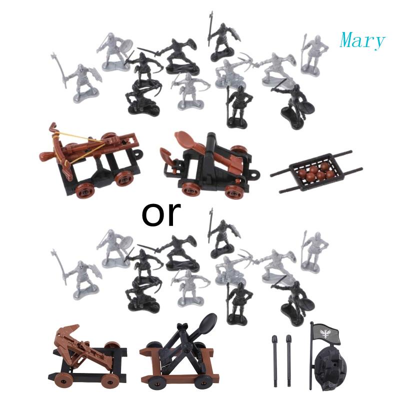 Mary 14Pcs/set Medieval Knights Mainan Ketapel Crossbow Soldier Angka Playset Kereta