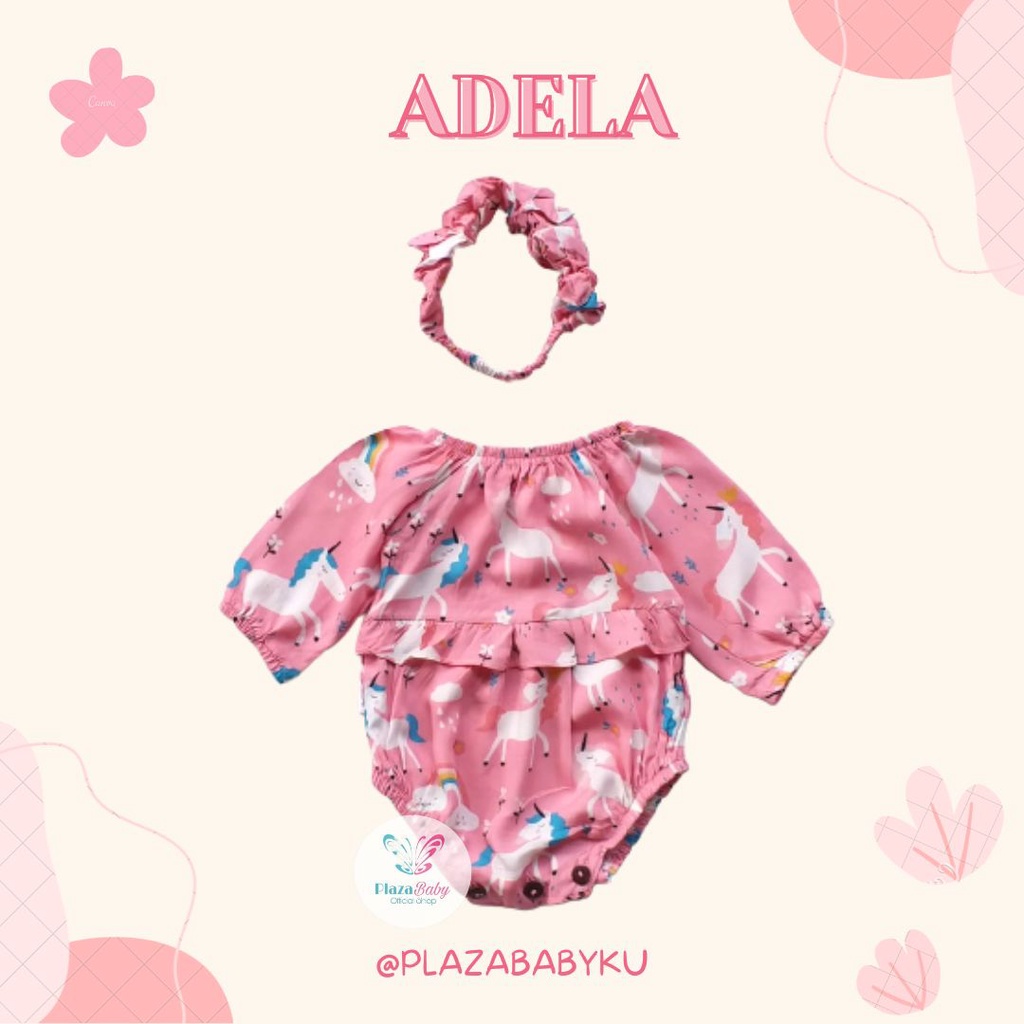 PROMO 7.7 plazababyku ADELA romper jumpsuit bayi motif bunga yang lucu + free headband BUBIBEE