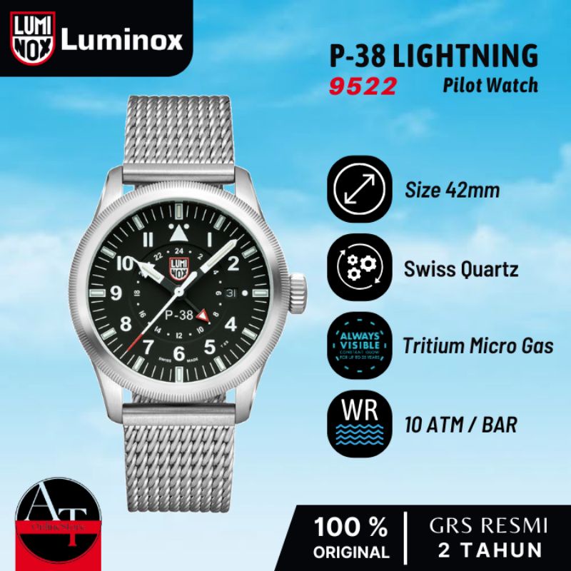 Jam Tangan Luminox 9522 P-38 Lightning Air Pilot Watch ORIGINAL
