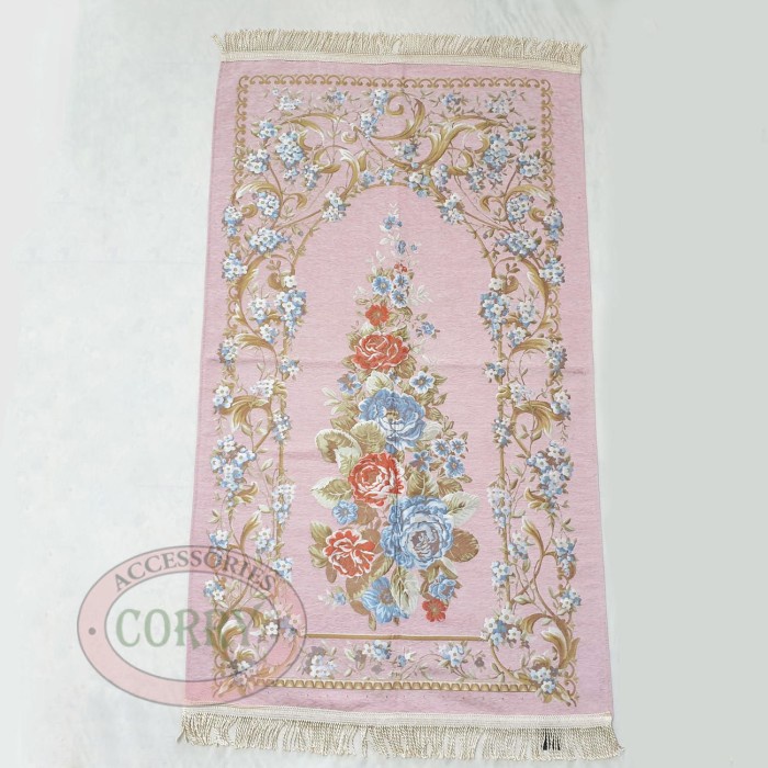 Sajadah Sajadah Turki Bunga Pink 120 X 70 Cm Tebal Premium Import Turky Silk S(J9F7) Sajadah Turki P