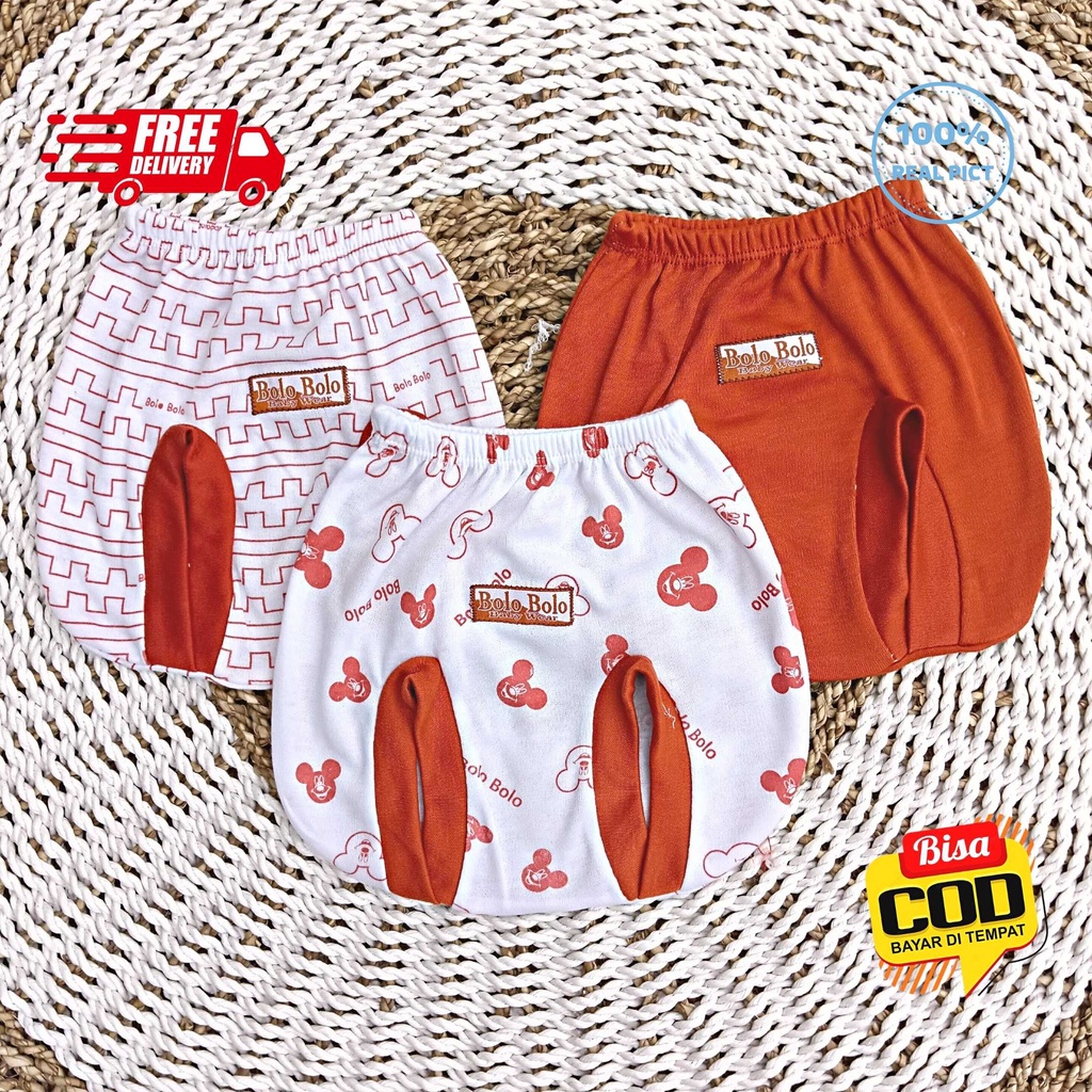 SALE 7.7 Serian Merah Bata - 3 pcs Celana Pop Bayi Baru Lahir 0 - 3 Bulan Brick Red Series merk SNI Bolo - Bolo