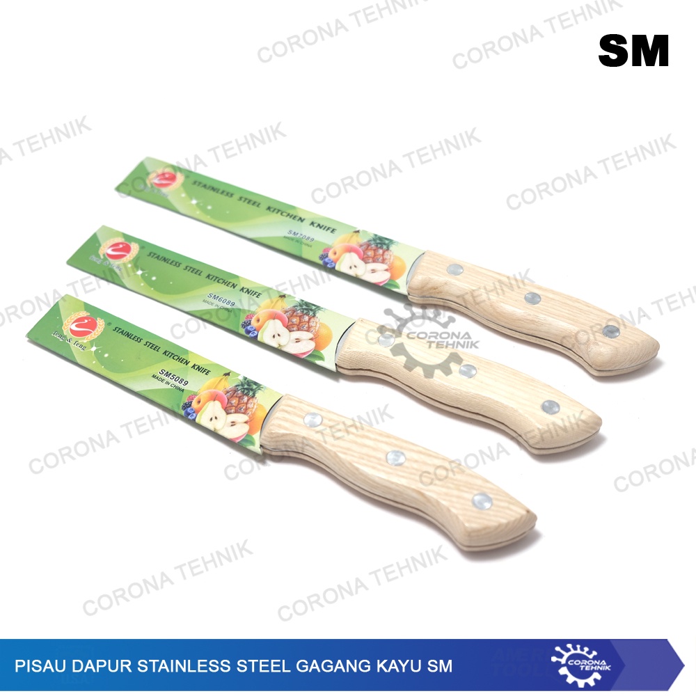 Steel Gagang Kayu SM Pisau Dapur Stainless