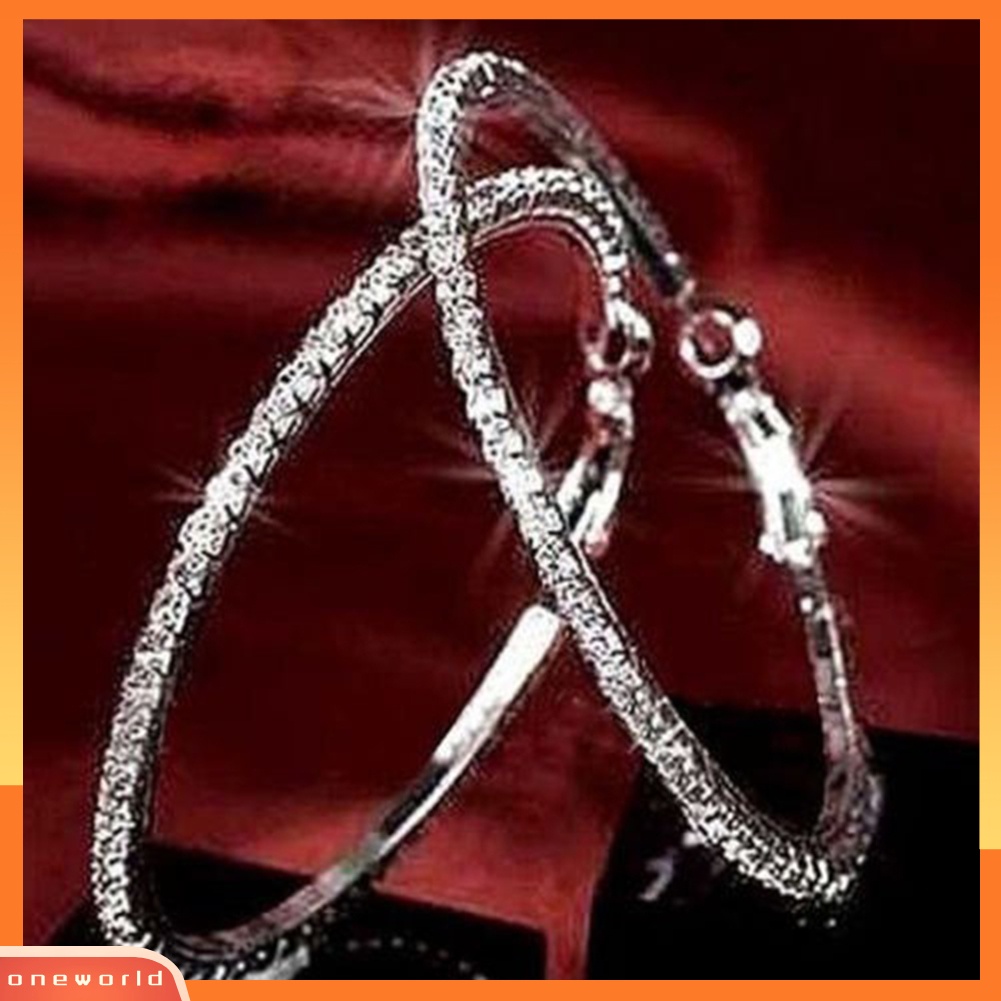 {oneworld} Elegan Pernikahan Pengantin Wanita Lingkaran Hoop Besar Berlian Imitasi Mengkilap Anting Pejantan
