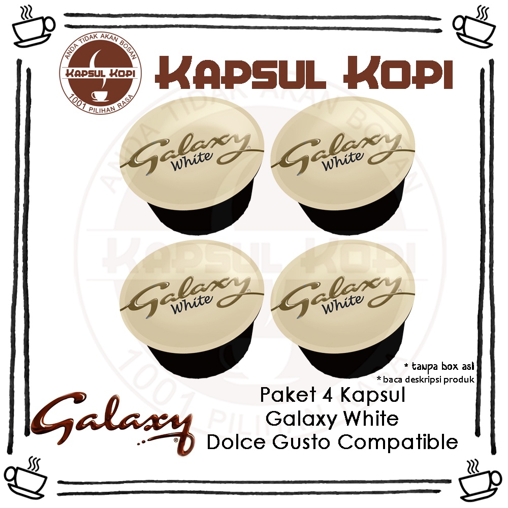 

Paket 4 Kapsul Kopi Galaxy White Hot Chocolate Nescafe Dolce Gusto Compatible