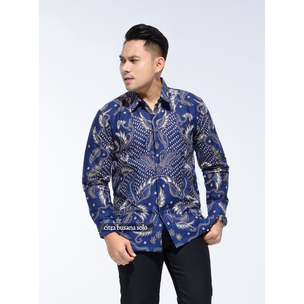 WULU GADING BIRU Kemeja Batik Pria Full Furing Bahan Katun Primisima