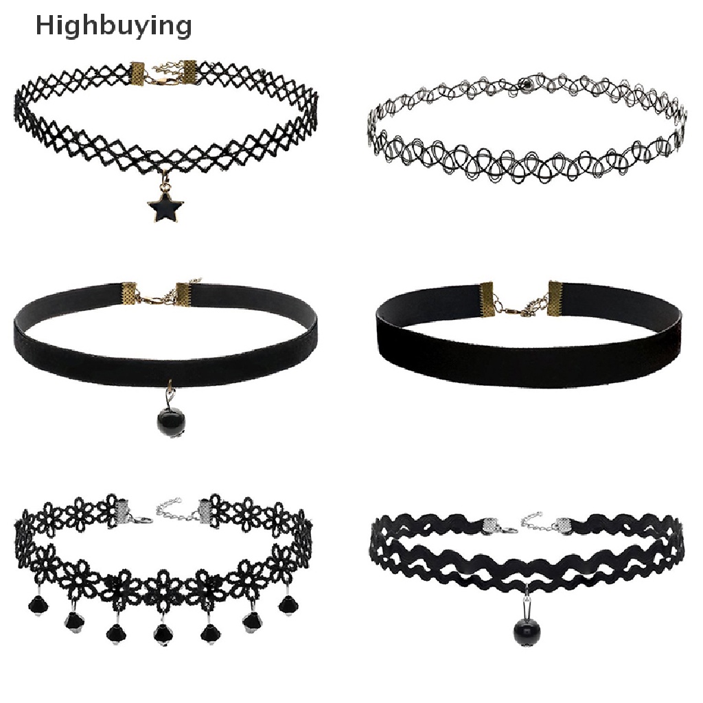 Hbid 6PCS * Wanita Hitam Beludru Choker Kalung Gadis Renda Choker Tato Kalung Liontin Glory