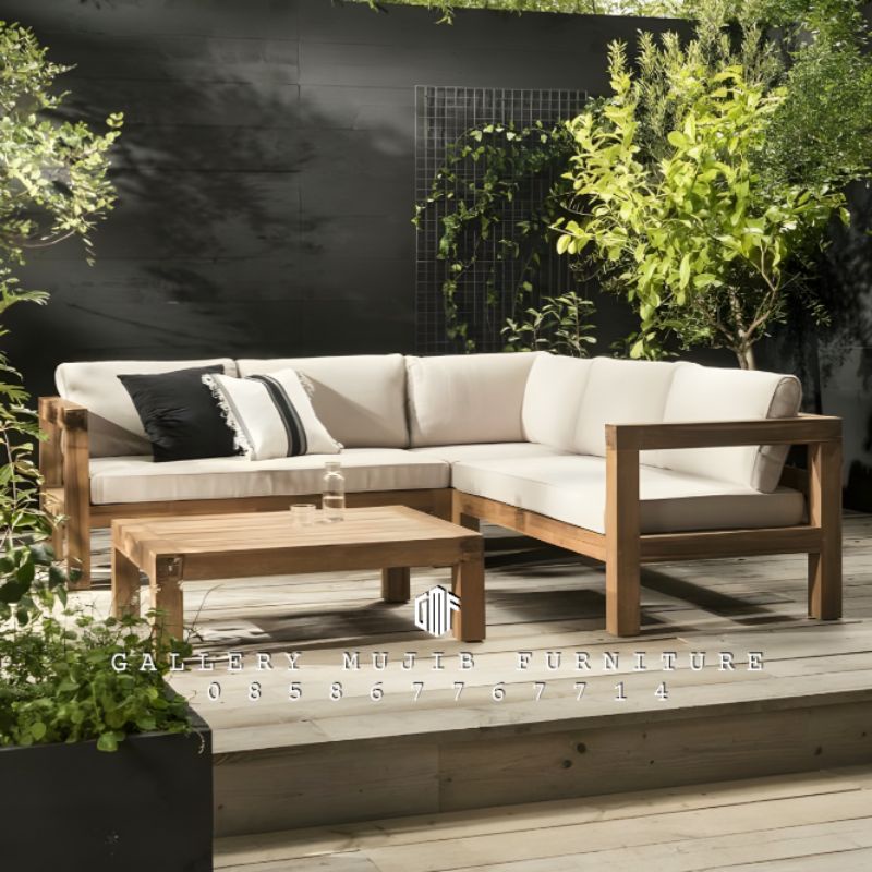kursi sofa tamu leter L minimalis garden kursi bangku outdoor jati