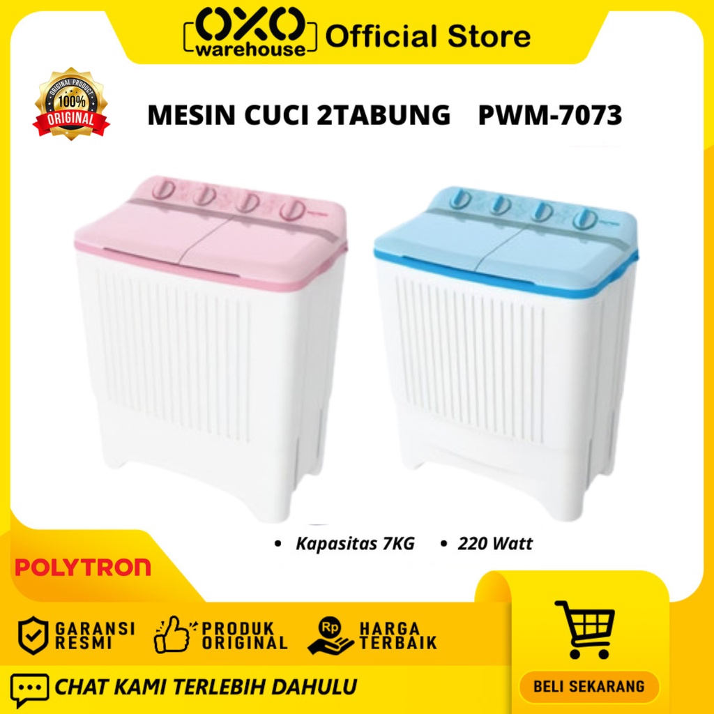 POLYTRON Mesin Cuci PWM-7073N/B 2 Tabung 7 Kg Low Watt Garansi Resmi