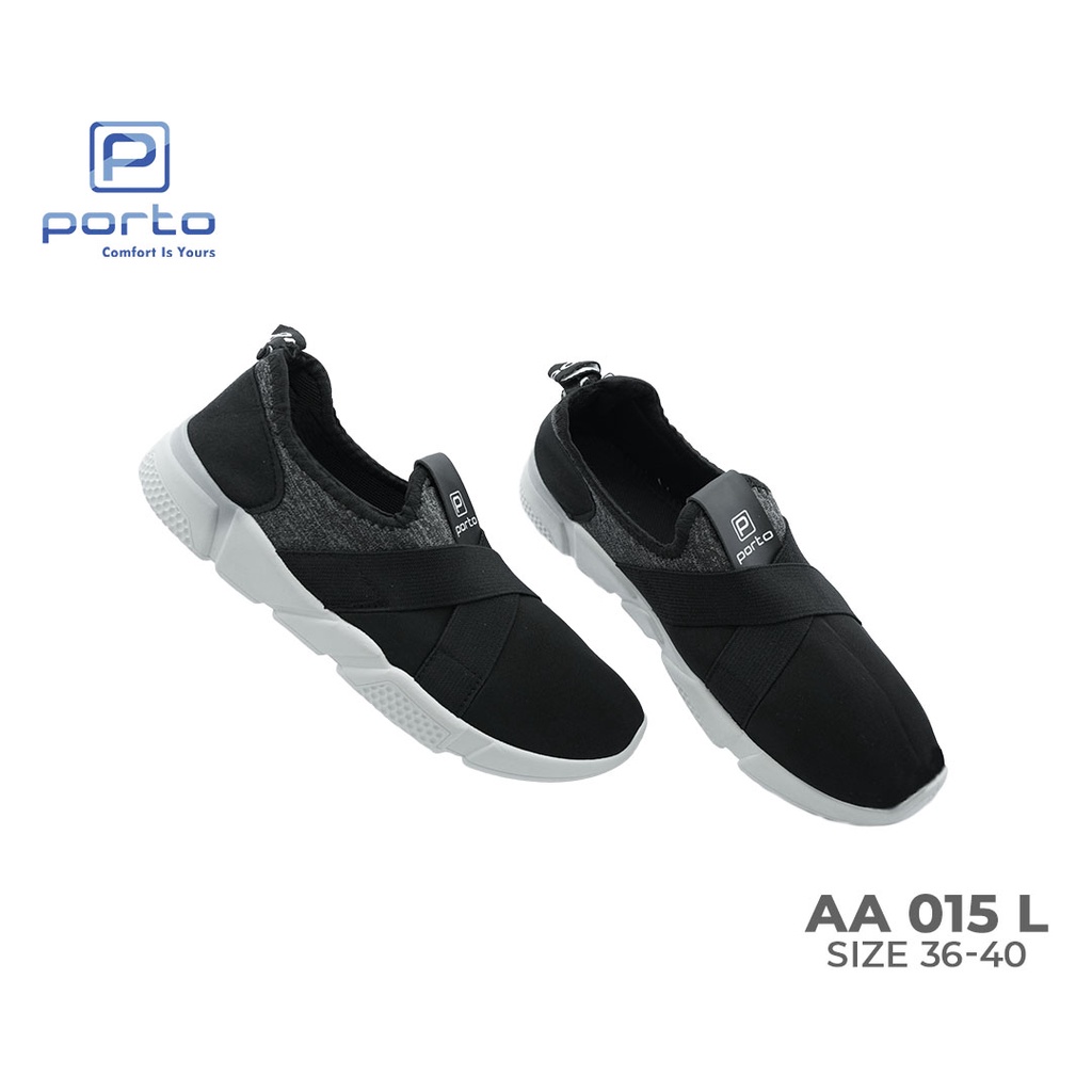 AA015L - Porto Leveling Sepatu Sneakers Wanita Size 36 - 40 Hitam Abu Simple Casual Nyaman Terbaru Original
